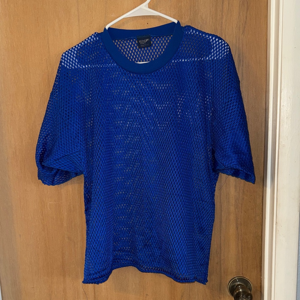 Vintage Indy Knit Men's Electric Blue Mesh Short Sleeve Top Medium USA